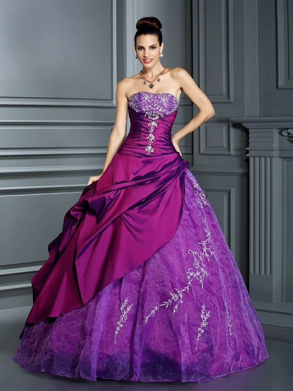 Ball Gown Strapless With Appliques Sleeveless Long Taffeta Quinceanera Prom Dress-ballbellauk