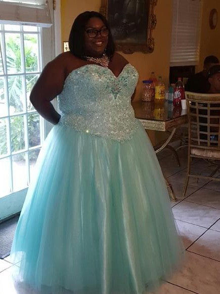 Ball Gown Sweetheart Beading Sleeveless Long Organza Plus Size Prom Dress-ballbellauk