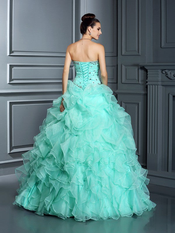 Ball Gown Sweetheart Beading Sleeveless Long Organza Quinceanera Prom Dress-ballbellauk