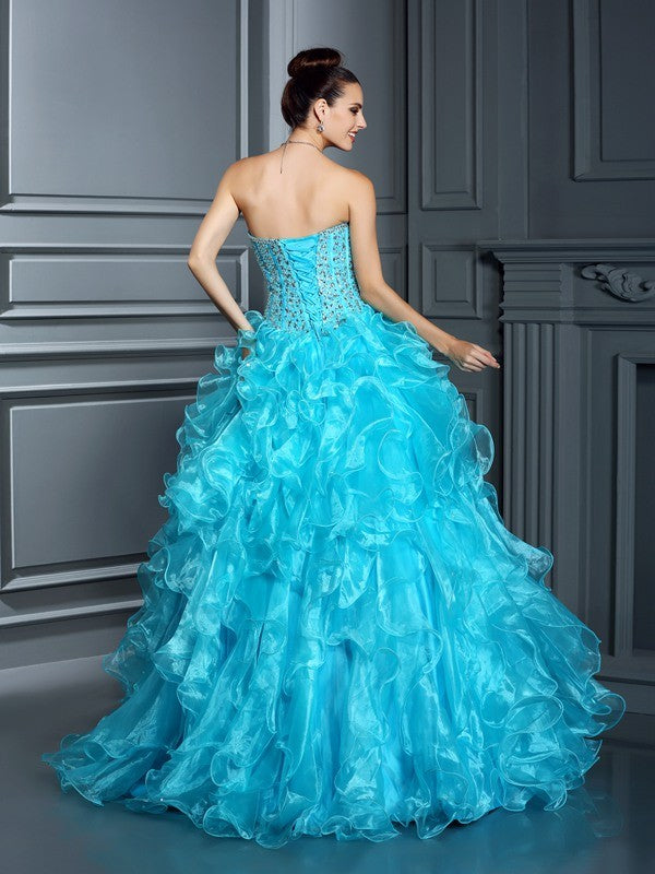 Ball Gown Sweetheart Beading Sleeveless Long Organza Quinceanera Prom Dress-ballbellauk