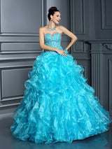 Ball Gown Sweetheart Beading Sleeveless Long Organza Quinceanera Prom Dress-ballbellauk