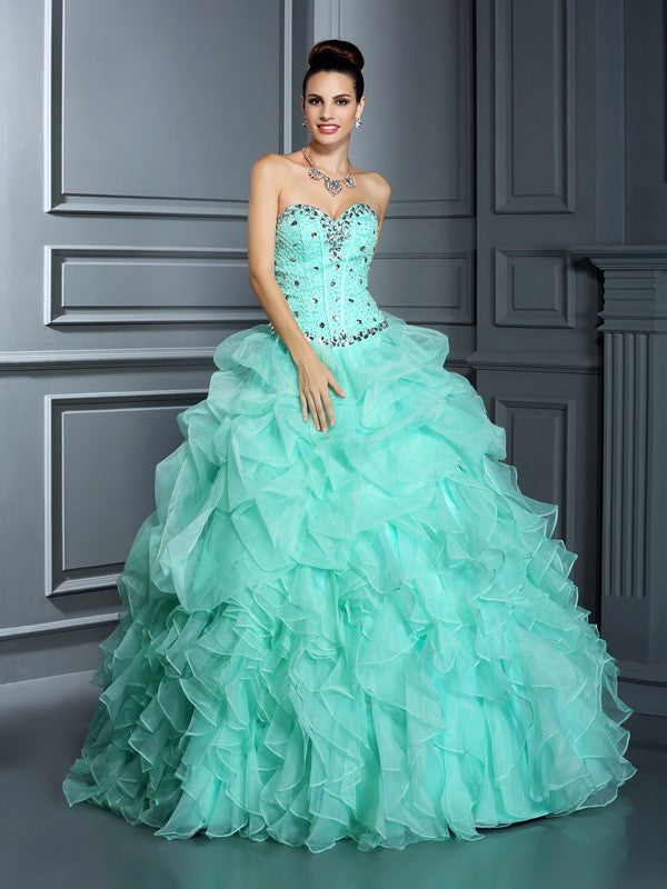 Ball Gown Sweetheart Beading Sleeveless Long Organza Quinceanera Prom Dress-ballbellauk