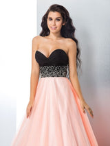 Ball Gown Sweetheart Beading Sleeveless Long Satin Quinceanera Prom Dress-ballbellauk