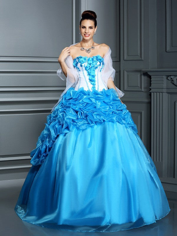 Ball Gown Sweetheart Ruffles Sleeveless Long Satin Quinceanera Prom Dress-ballbellauk