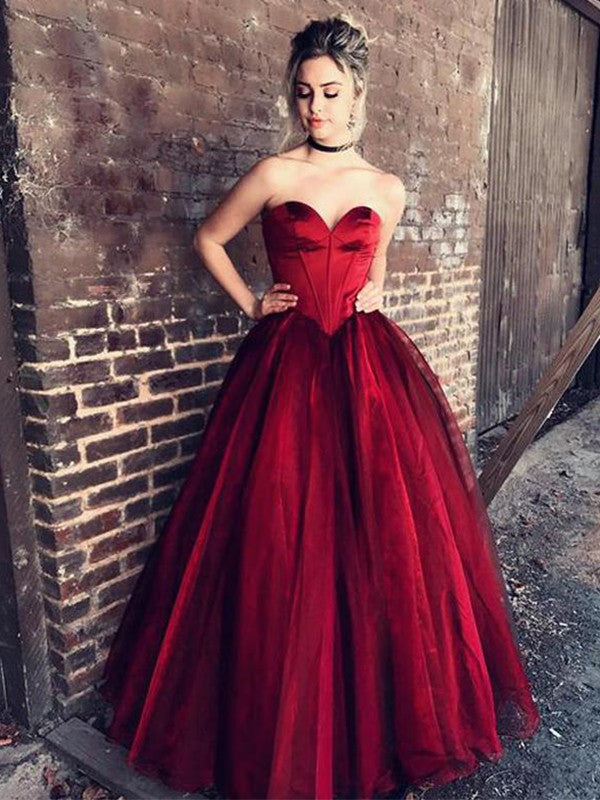 Ball Gown Sweetheart Sleeveless Long With Ruffles Tulle Prom Dress-ballbellauk