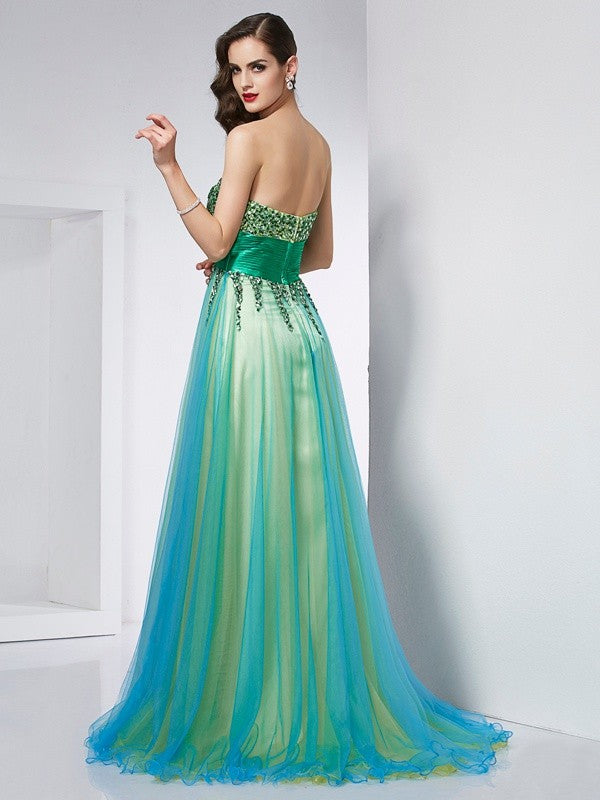 Ball Gown Sweetheart Sleeveless Ruffles Long Elastic Woven Elegant Evening Dress-ballbellauk