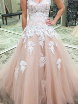 Ball Gown Sweetheart Sleeveless With Appliques Tulle Long Prom Dress-ballbellauk