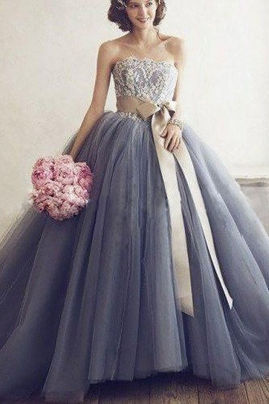 Ball Gown Sweetheart Sleeveless With Appliques Tulle Prom Dress-ballbellauk