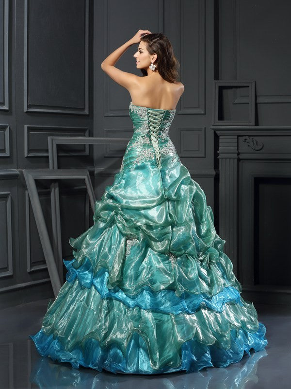 Ball Gown Sweetheart With Appliques Sleeveless Long Tulle Quinceanera Prom Dress-ballbellauk