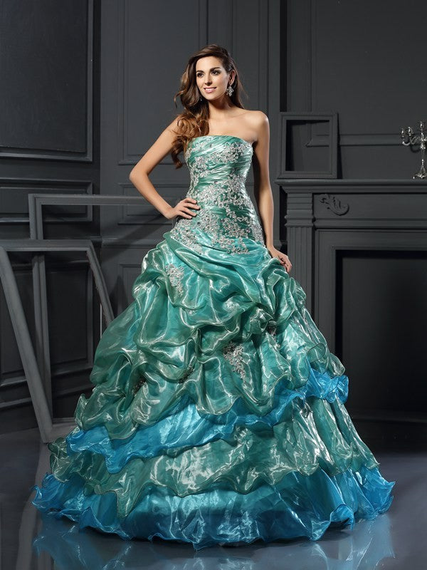 Ball Gown Sweetheart With Appliques Sleeveless Long Tulle Quinceanera Prom Dress-ballbellauk