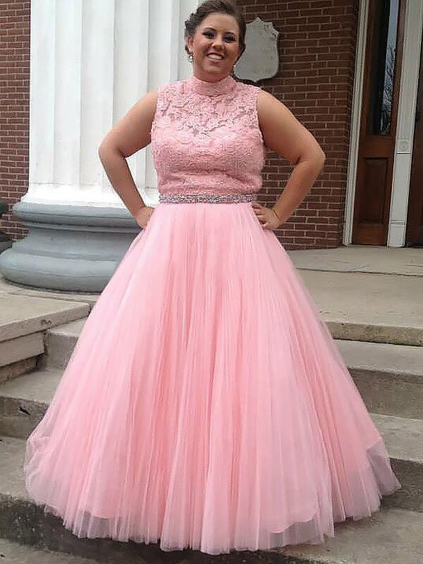 Ball Gown Tulle With Appliques Sleeveless Long Plus Size Prom Dress-ballbellauk