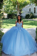 Ball Gown Tulle With Appliques Sweetheart Sleeveless Prom Dress-ballbellauk