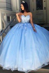 Ball Gown Tulle With Appliques Sweetheart Sleeveless Prom Dress-ballbellauk