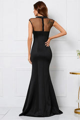 Beaded High Collar Mermaid Sleeveless Evening Dress - Black-ballbellauk