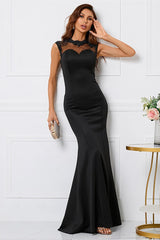 Beaded High Collar Mermaid Sleeveless Evening Dress - Black-ballbellauk