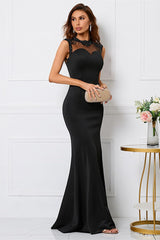 Beaded High Collar Mermaid Sleeveless Evening Dress - Black-ballbellauk