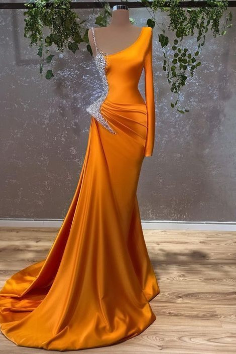 Beaded Long Sleeves Prom Dress UK in Burnt Orange Mermaid Style-ballbellauk