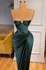 Beautiful Dark Green Mermaid Prom Dress With Beadings Spaghetti-Straps-ballbellauk