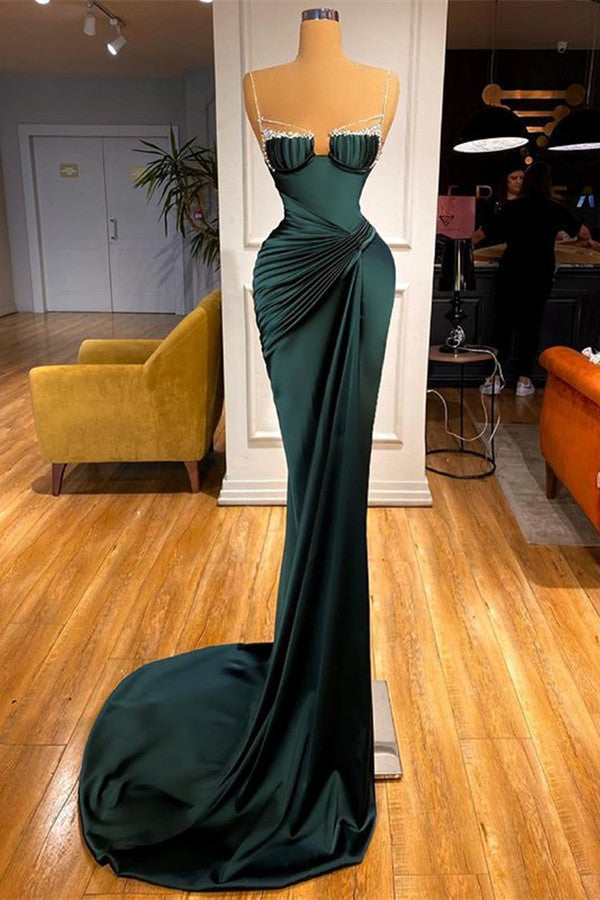 Beautiful Dark Green Mermaid Prom Dress With Beadings Spaghetti-Straps-ballbellauk