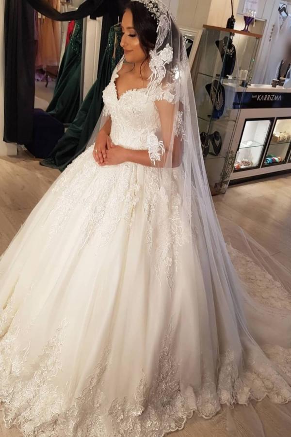 Beautiful Lace Off the Shoulder Princess Wedding Dress UK-ballbellauk