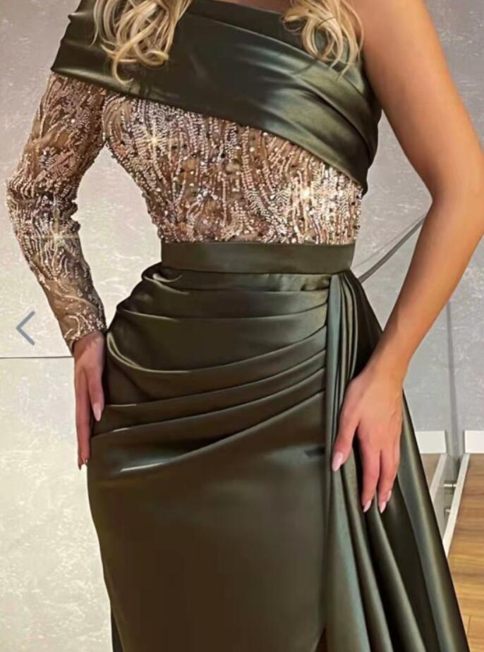 Beautiful Mermaid evening Dress Beadings With Split Long Sleeves-ballbellauk