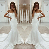 Beautiful Mermaid Wedding Dress With Lace Appliques Off-the-Shoulder-ballbellauk