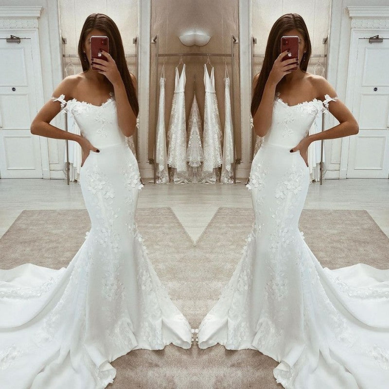 Beautiful Mermaid Wedding Dress With Lace Appliques Off-the-Shoulder-ballbellauk