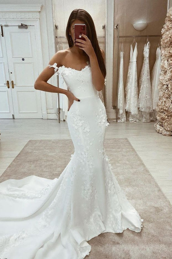 Beautiful Mermaid Wedding Dress With Lace Appliques Off-the-Shoulder-ballbellauk