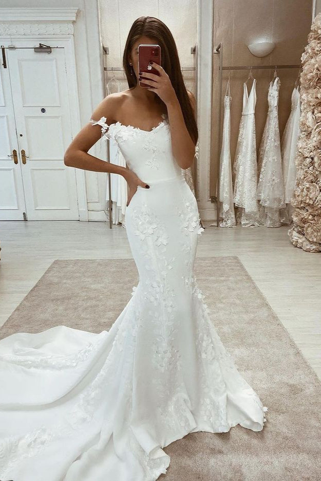 Beautiful Mermaid Wedding Dress With Lace Appliques Off-the-Shoulder-ballbellauk