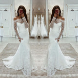 Beautiful Off-the-Shoulder Lace Wedding Dress Mermaid Bridal Gowns Long Sleeves-ballbellauk