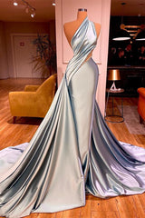 Beautiful One Shoulder Long Mermaid Evening Dress Ruffles On Sale-ballbellauk