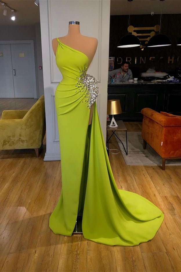 Beautiful One Shoulder Mermaid Long Evening Dress With Beadings Slit-ballbellauk