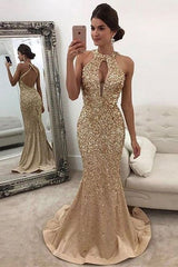 Beautiful Sleeveless Mermaid Halter Sequin Elegant Evening Dress-ballbellauk