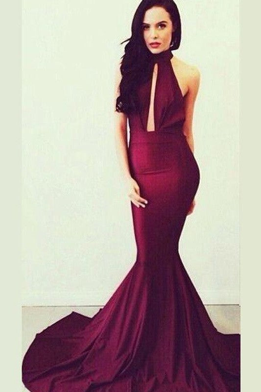 Beautiful Sleeveless Mermaid High Neck Long Jersey Prom Dress-ballbellauk