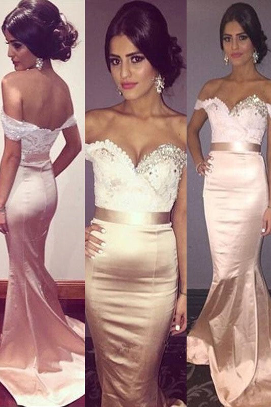 Beautiful Sleeveless Mermaid Off-the-Shoulder Beading Prom Dress On Sale-ballbellauk