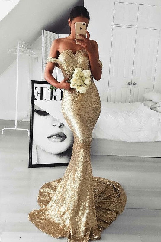 Beautiful Sleeveless Mermaid Off-the-Shoulder Sequins Ruffles Prom Dress-ballbellauk