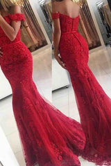 Beautiful Sleeveless Mermaid Off-the-Shoulder Tulle With Appliques Prom Dress-ballbellauk