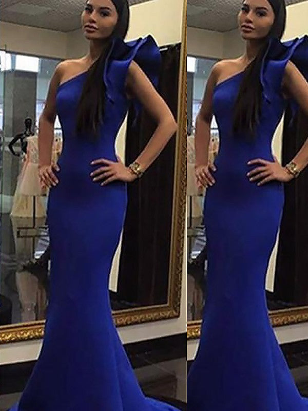 Beautiful Sleeveless Mermaid One-Shoulder Ruffles Elegant Evening Dress-ballbellauk