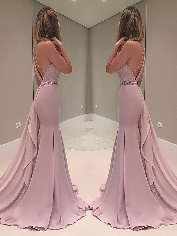 Beautiful Sleeveless Mermaid One-Shoulder Ruffles Prom Dress with Chiffon-ballbellauk