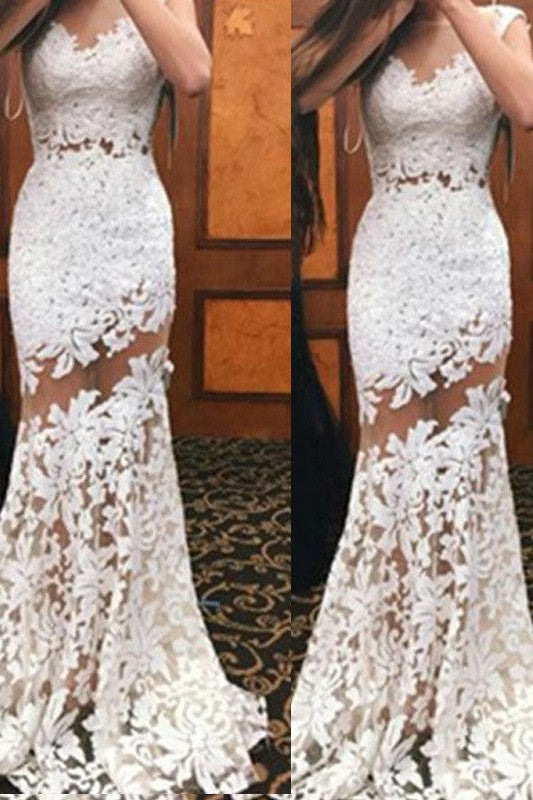 Beautiful Sleeveless Mermaid Scoop Lace Prom Dress-ballbellauk