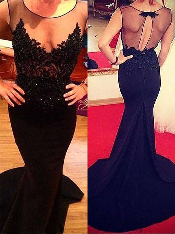 Beautiful Sleeveless Mermaid Scoop With Appliques Elegant Evening Dress-ballbellauk