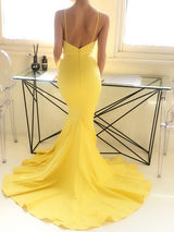 Beautiful Sleeveless Mermaid Spaghetti-Straps Ruffles Stretch Crepe Prom Dress-ballbellauk