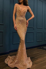 Beautiful Sleeveless Mermaid Spaghetti-Straps Sequins Prom Dress-ballbellauk