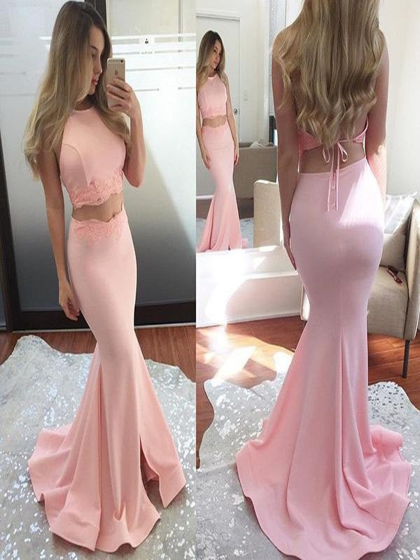 Beautiful Sleeveless Mermaid Strech Crepe Two Piece Prom Dress-ballbellauk