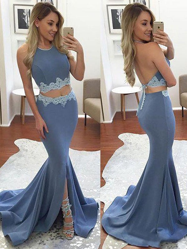 Beautiful Sleeveless Mermaid Strech Crepe Two Piece Prom Dress-ballbellauk