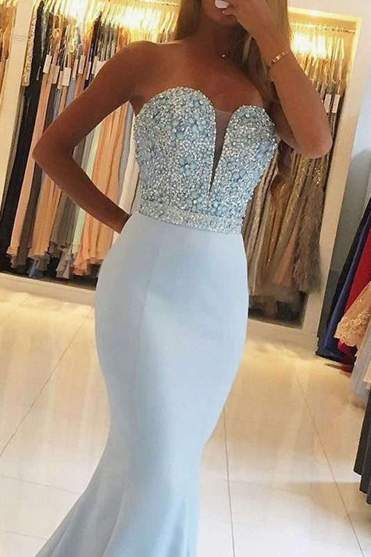 Beautiful Sleeveless Mermaid Sweetheart Beading Elegant Evening Dress-ballbellauk