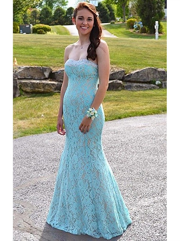 Beautiful Sleeveless Mermaid Sweetheart Lace Beading Long Prom Dress-ballbellauk