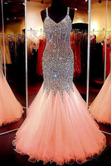 Beautiful Sleeveless Mermaid V-neck Tulle Sequin Long Prom Dress-ballbellauk