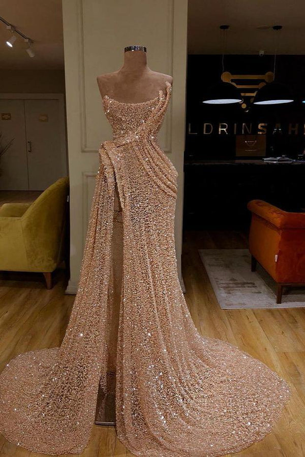 Beautiful Strapless Mermaid evening Dress Long Split Sequins-ballbellauk