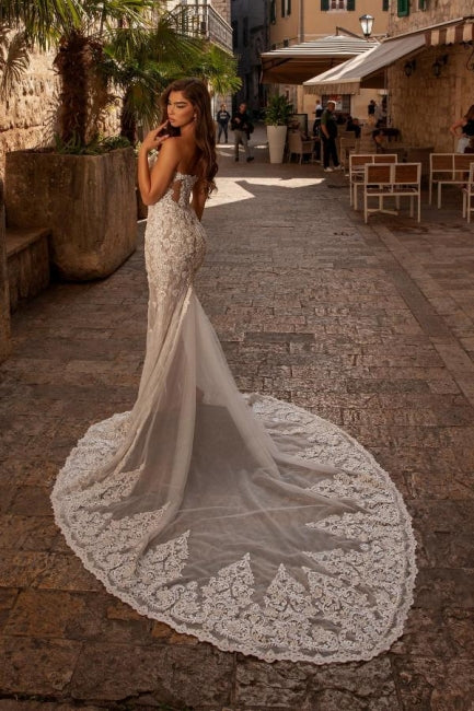 Beautiful sweetheart sleeveless mermaid lace Wedding Dresses-ballbellauk